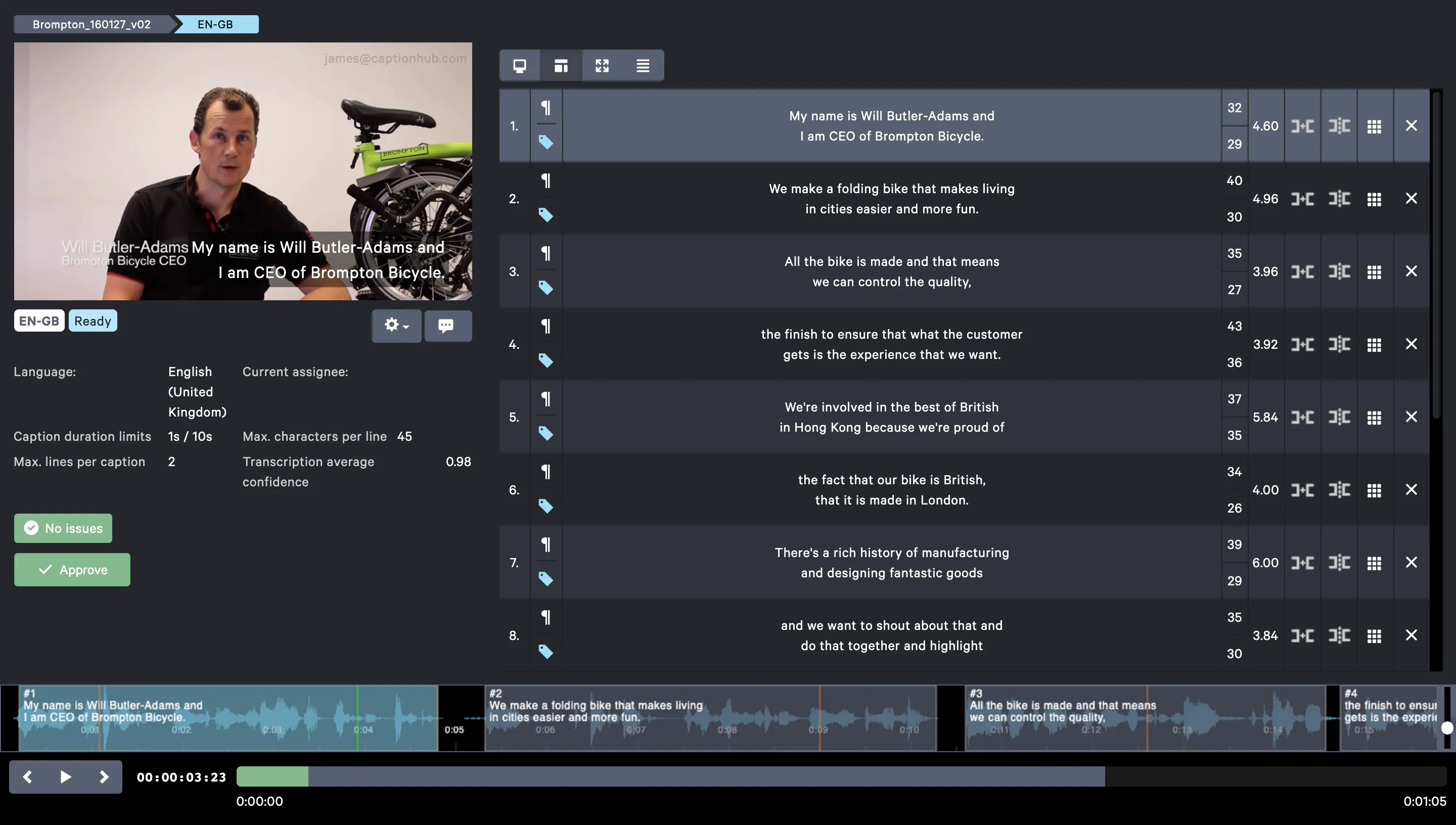 Screenshot of CaptionHub's editor