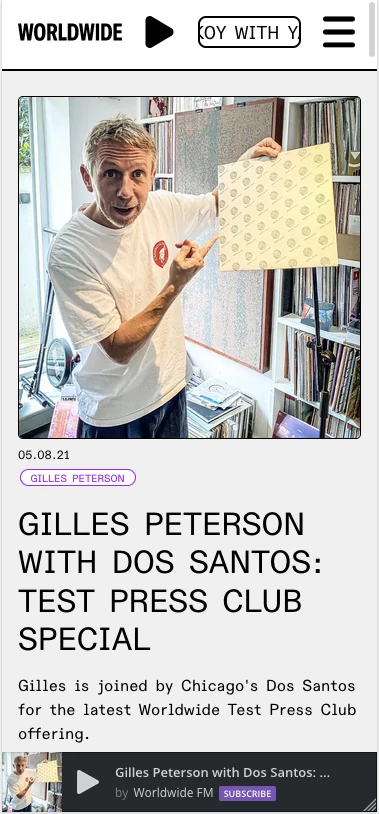 Screenshot of WWFM show/episode page